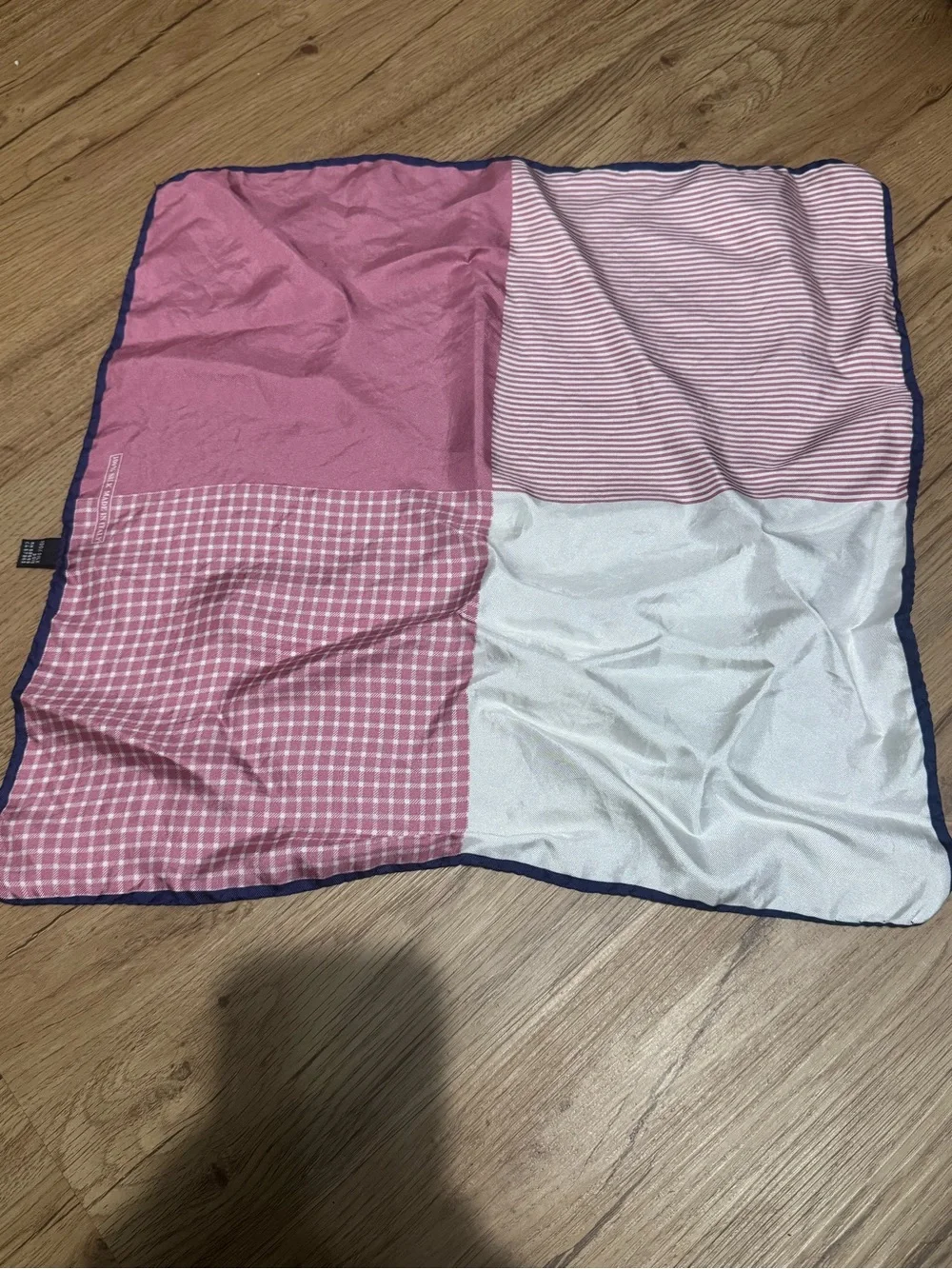 100% silk pocket square  made in italy with pink and white checkered,